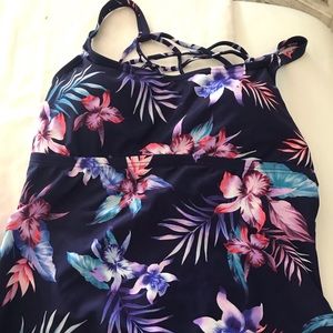 New Navy blue floral print swim tankini top